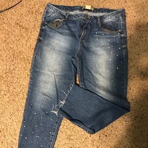 Democracy pearl studded jeans ankle length